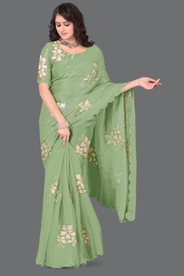 AVIRAT DESIGNER STUDIO Embroidered Kanjivaram Chiffon, Georgette Saree(Light Green)