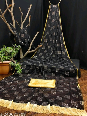V And V Shop Self Design, Polka Print Bollywood Georgette, Chiffon Saree(Black)
