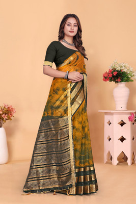 Aarunika IC Printed, Striped Bandhani Organza Saree(Multicolor)