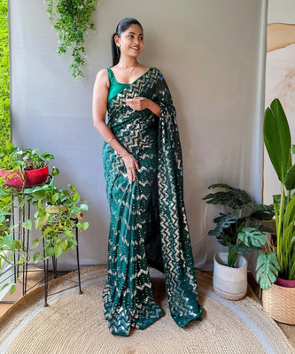 Clemira Embellished Bollywood Georgette Saree(Green)
