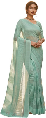 Sudev fashion Solid/Plain Saree with Attached Blouse Net Saree(Green)