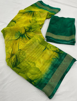 Vichitra Printed Daily Wear Chiffon Saree(Light Green)