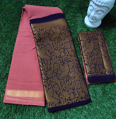 SUBHAKARA ENTERPRISES Woven, Solid/Plain Madurai Pure Cotton Saree(Pack of 2, Pink, Dark Blue)