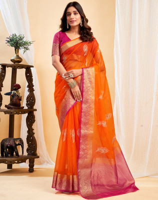 SIRIL Embellished Banarasi Organza, Jacquard Saree(Orange)