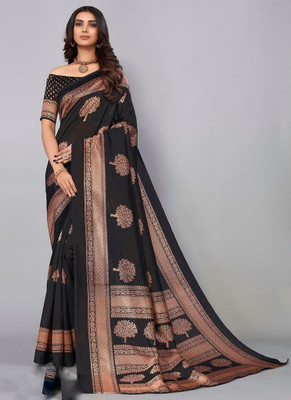 Spacekart Printed Chanderi Art Silk Saree(Black)