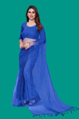 Yanshi Enterprise Solid/Plain Bollywood Net Saree(Blue)