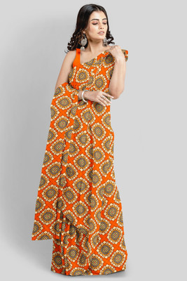 Navya Textile House Digital Print Bollywood Silk Blend Saree(Orange)