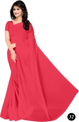 STAVA CREATION Solid/Plain Bollywood Georgette Saree(Pink)