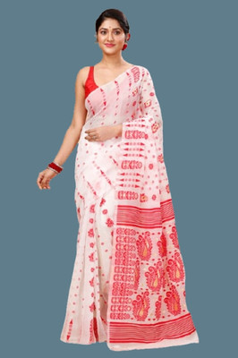 Happy Creation Woven Jamdani Handloom Cotton Blend Saree(Multicolor)