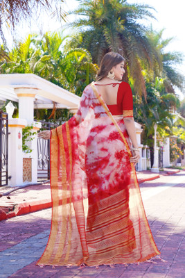 Aarunika AF Solid/Plain Bollywood Organza Saree(Red)