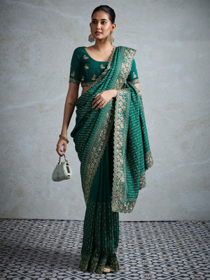 ANOUK Embellished Bollywood Silk Blend Saree(Green)
