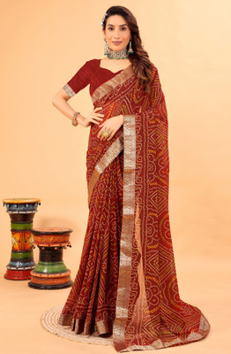 georgette Printed Bandhani Georgette Saree(Maroon)