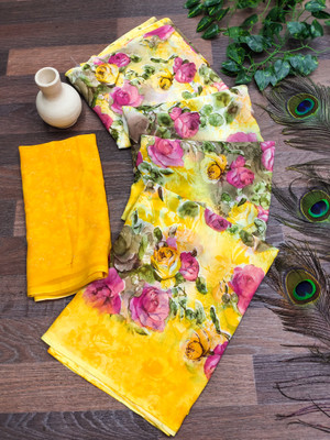 kashvi sarees Floral Print Daily Wear Georgette Saree(Yellow)