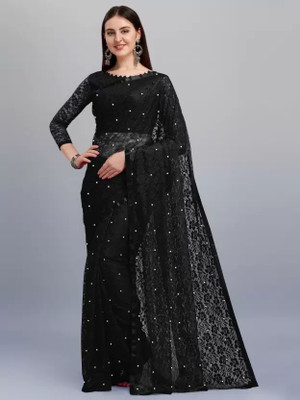 Vragi Embellished Bollywood Net Saree(Black)