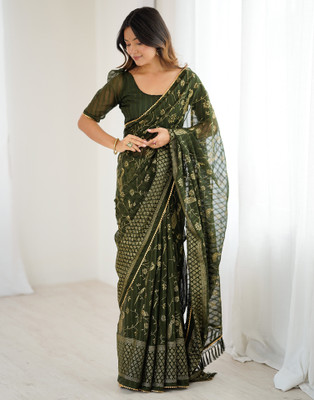 Satrani Printed Bollywood Chiffon, Georgette Saree(Green)