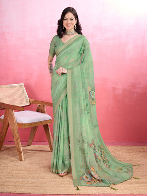 RekhaManiyar Printed Bollywood Crepe Saree(Light Green)