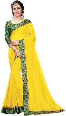 Queen worth Solid/Plain Bollywood Georgette Saree(Yellow)