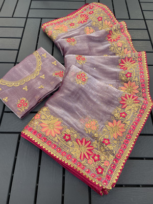 KHRITI FAB Embroidered Bollywood Jimmy choo Saree(Purple)