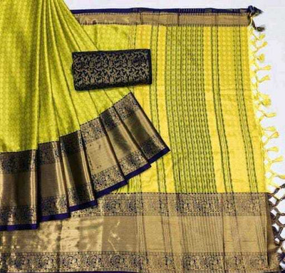 Laxmitax Printed Dharmavaram Cotton Silk, Jacquard Saree(Light Green)