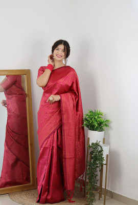 K SALIYA ENTERPRISE Printed Kanjivaram Pure Silk Saree(Maroon)