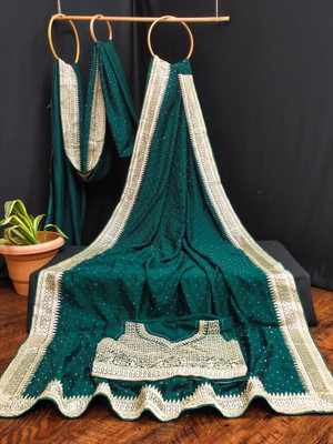 K SALIYA ENTERPRISE Embroidered Bollywood Polyester Saree(Dark Green)