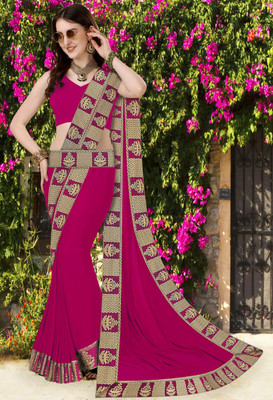 Chhavi Fashion Solid/Plain Banarasi Chiffon Saree(Pink)