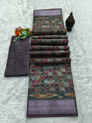 HouseOfCommon Printed Kanjivaram Linen, Cotton Linen Saree(Multicolor)