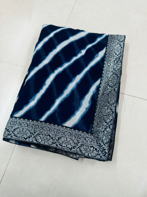 Shikha creation Striped Daily Wear Georgette Saree(Blue)