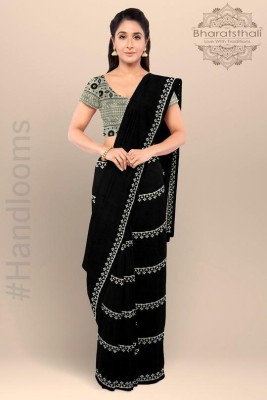 Sanganeri Print Printed, Color Block, Blocked Printed, Floral Print, Dyed Daily Wear Pure Cotton Saree(Black)