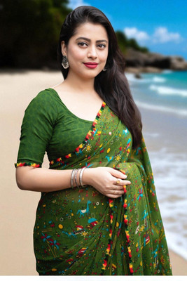 Aadimam Creation Printed Bollywood Art Silk Saree(Multicolor)