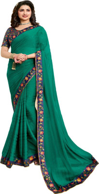 ROOP SUNDARI SAREES Solid/Plain, Digital Print Bollywood Pure Silk Saree(Light Blue)