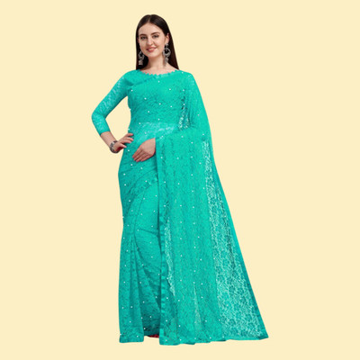 nexxxa Embellished Bollywood Net Saree(Blue)