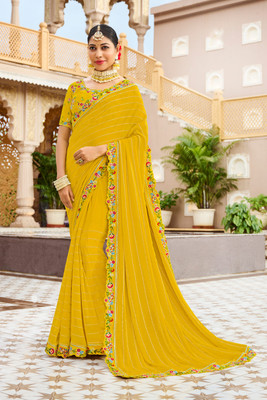 Laxmipati sarees Embroidered Bollywood Georgette Saree(Yellow)