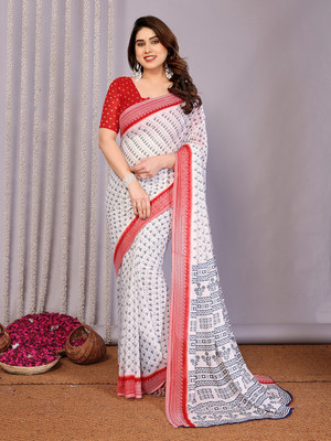 Moda Rapido Floral Print Daily Wear Georgette Saree(Red)