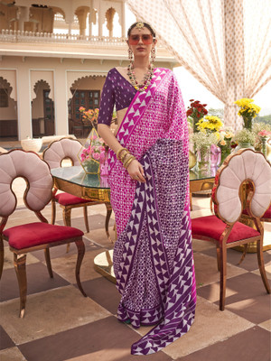 Elora Printed Saree with Attached Blouse Silk Blend Saree(Pink)