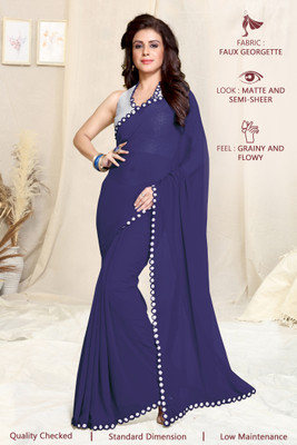 MIRCHI FASHION Embellished, Solid/Plain Bollywood Georgette Saree(Dark Blue)