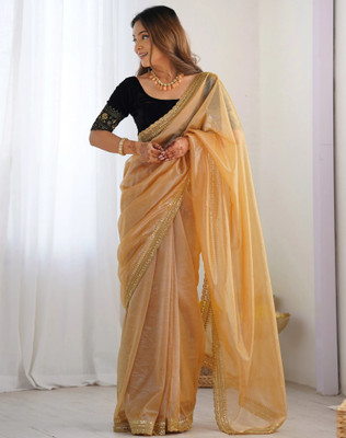 Tasrika Embellished, Embroidered Bollywood Net Saree(Brown)