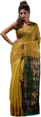 basak creation Woven Jamdani Cotton Blend Saree(Red)