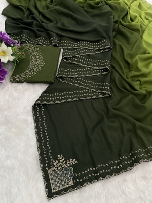 LAJEELEE Embroidered Bollywood Georgette Saree(Light Green)
