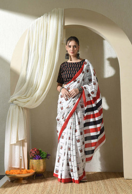 Kanokanjoli Woven Jamdani Handloom Cotton Blend Saree(Multicolor)