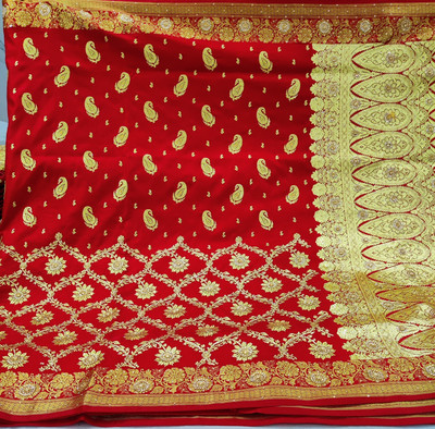 HouseOfCommon Woven Banarasi Silk Blend Saree(Red)