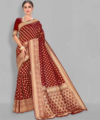 HouseOfCommon Woven Banarasi Handloom Satin Saree(Maroon, Gold)