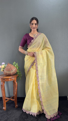 NAKSH ENTERPRISE Self Design Handloom Georgette Saree(Yellow)
