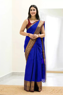 WEYLIN Woven Narayanpet Jacquard, Cotton Silk Saree(Light Blue)