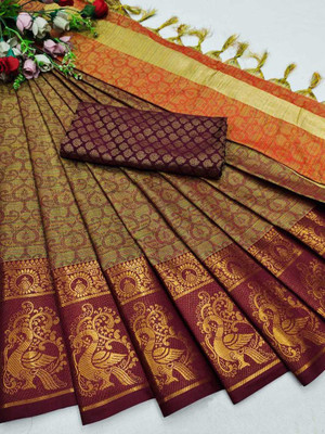 Fancy Fab Self Design Daily Wear Cotton Silk Saree(Beige)