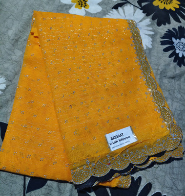 MB Creation Solid/Plain Saree with Attached Blouse Georgette Saree(Yellow)