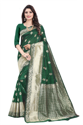Gold Art Fashion Woven Kanjivaram Jacquard, Pure Silk Saree(Green)