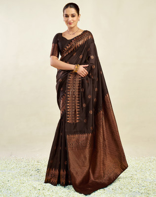 SIRIL Woven, Embellished Banarasi Silk Blend Saree(Brown)