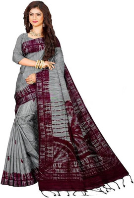 ma kali treaders Printed Sambalpuri Pure Cotton Saree(Green)