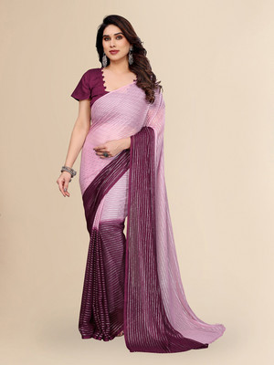 Moda Rapido Embellished Bollywood Georgette, Chiffon Saree(Pink, Purple)
